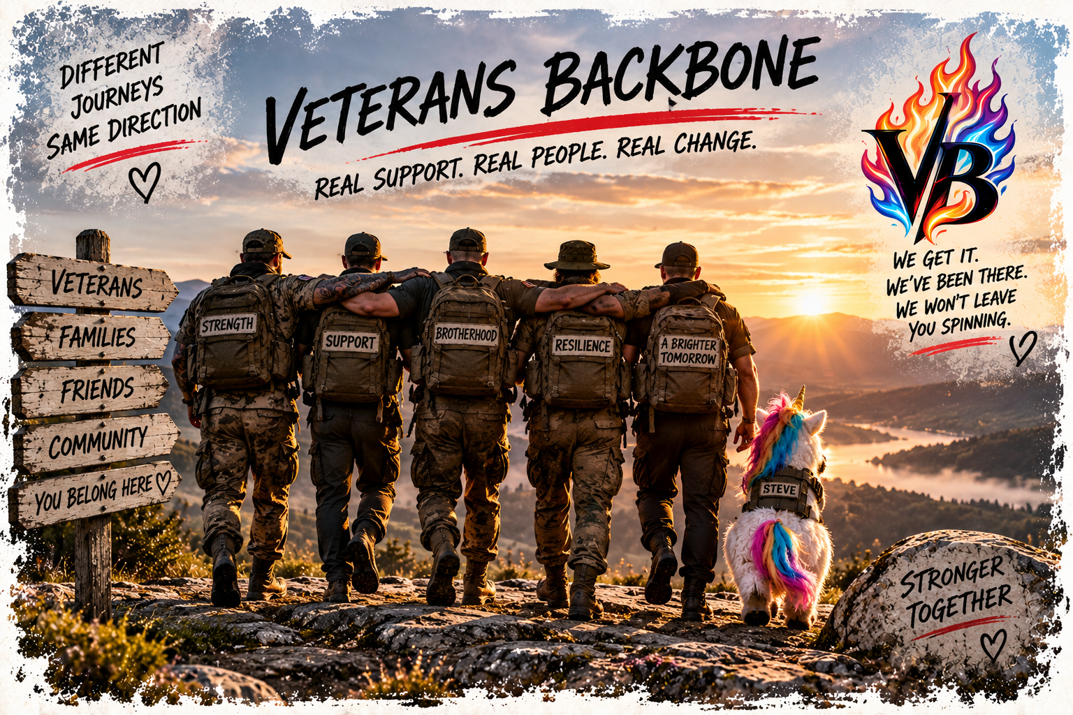 Veterans walking forward together
