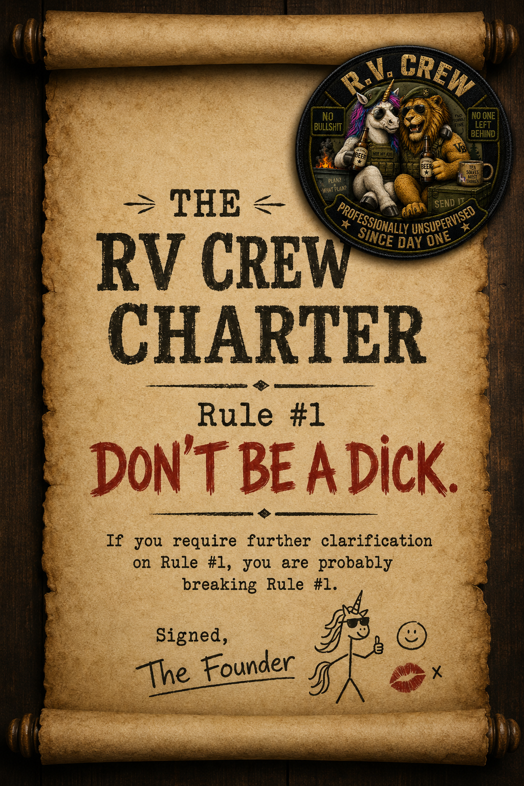 The RV Crew Charter - Rule number one: Don't be a dick