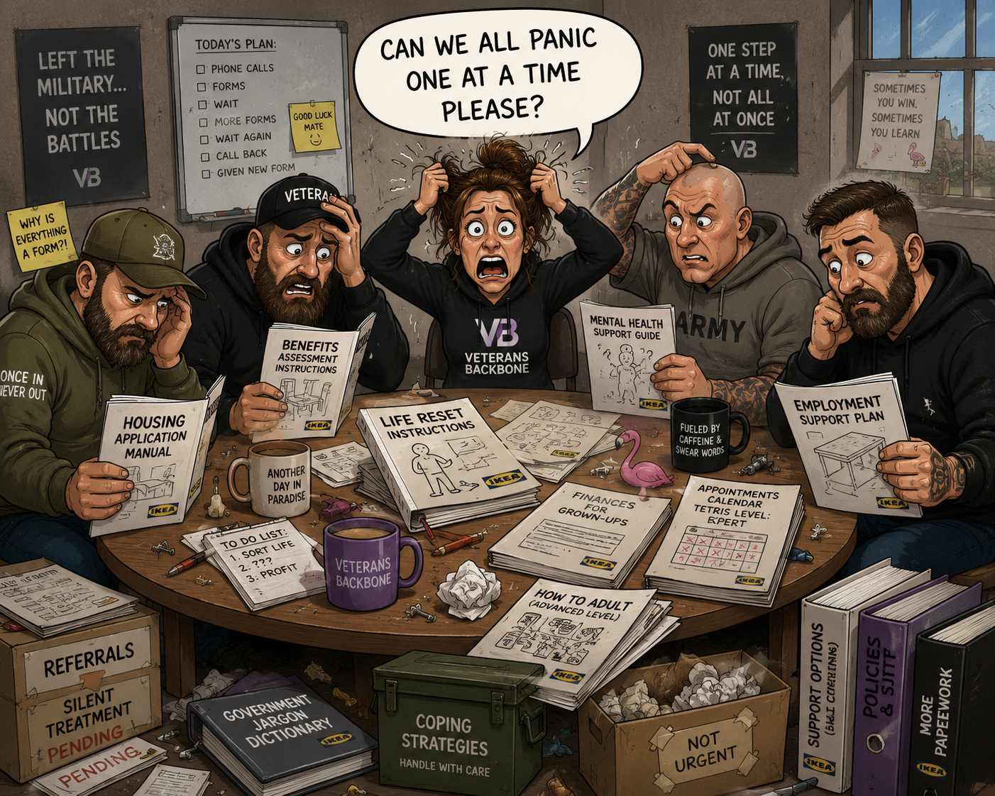 Illustration representing people supporting one another